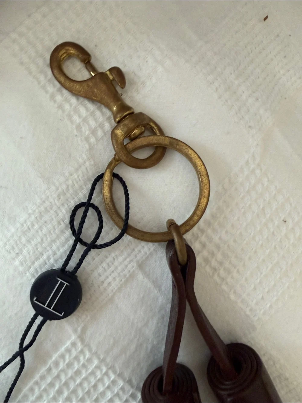 Lucchese Dark Brown Leather Double Tassel Keychain with Brass Hardware